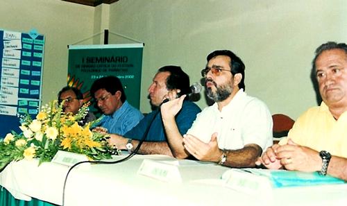Secretário de Cultura do Estado do Amazonas, Robério Braga, junto com Enéas Gonçalves, Prefeito de Parintins, Rui Alencar, diretor da RCC, empresa que faz a transmissão por TV do Festival, e à direita, José Walmir, Presidente do Garantido